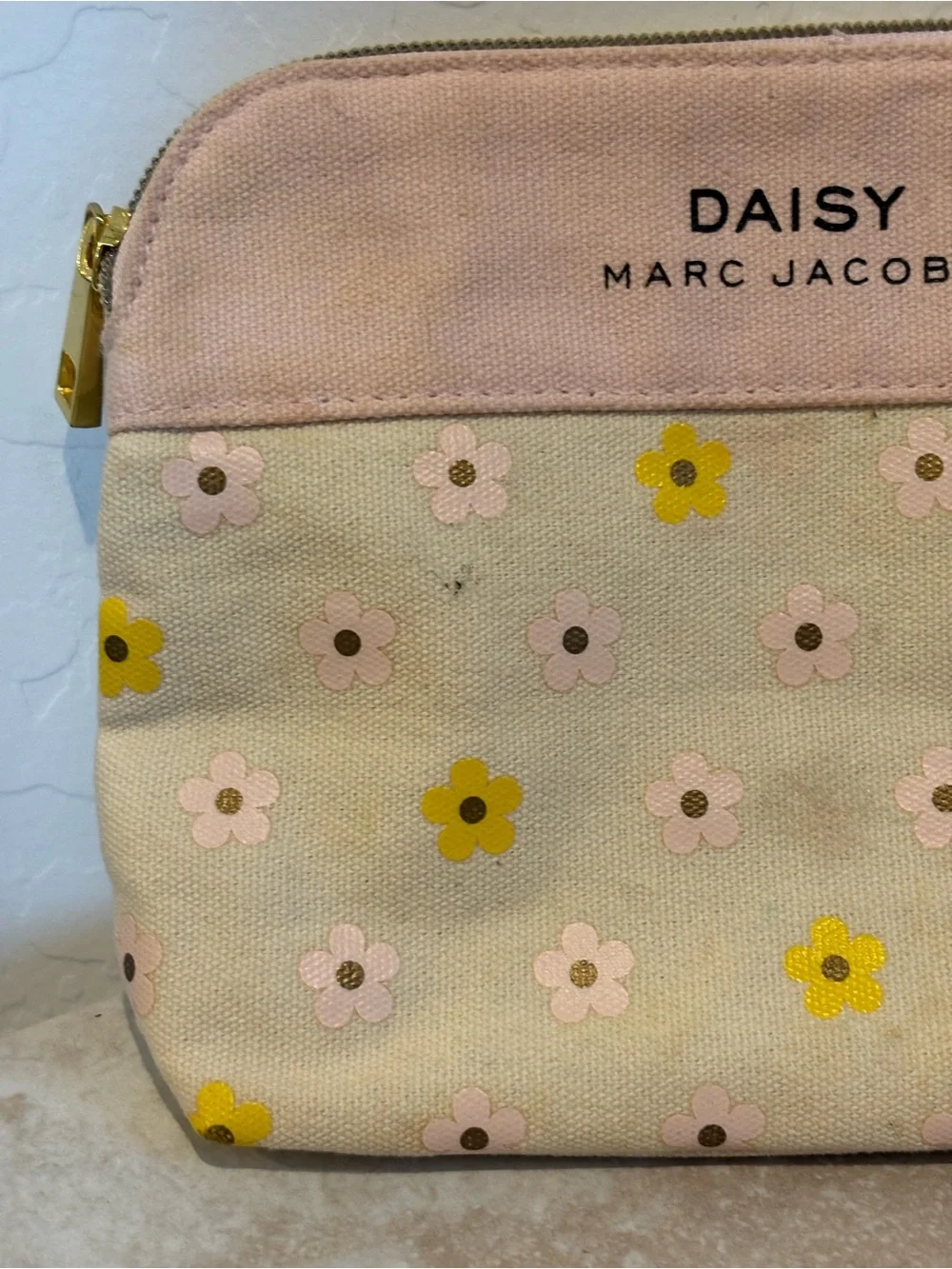 Marc Jacobs Daisy Pink and Yellow Daisy Canvas Cosmetic Pouch